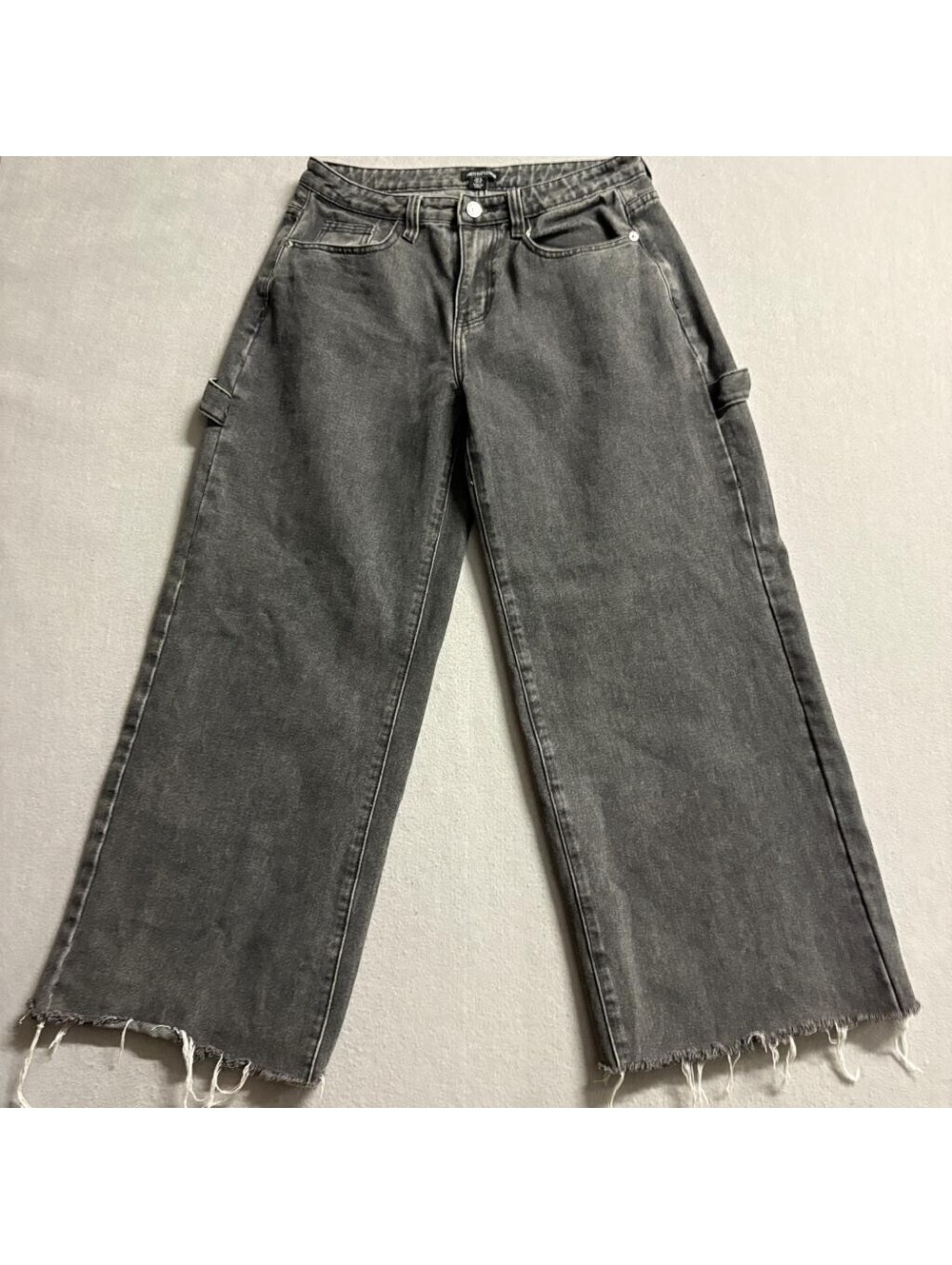 PrettyLittleThing Carpenter Jeans Womens 6 Gray Raw Hem Wide Leg Denim